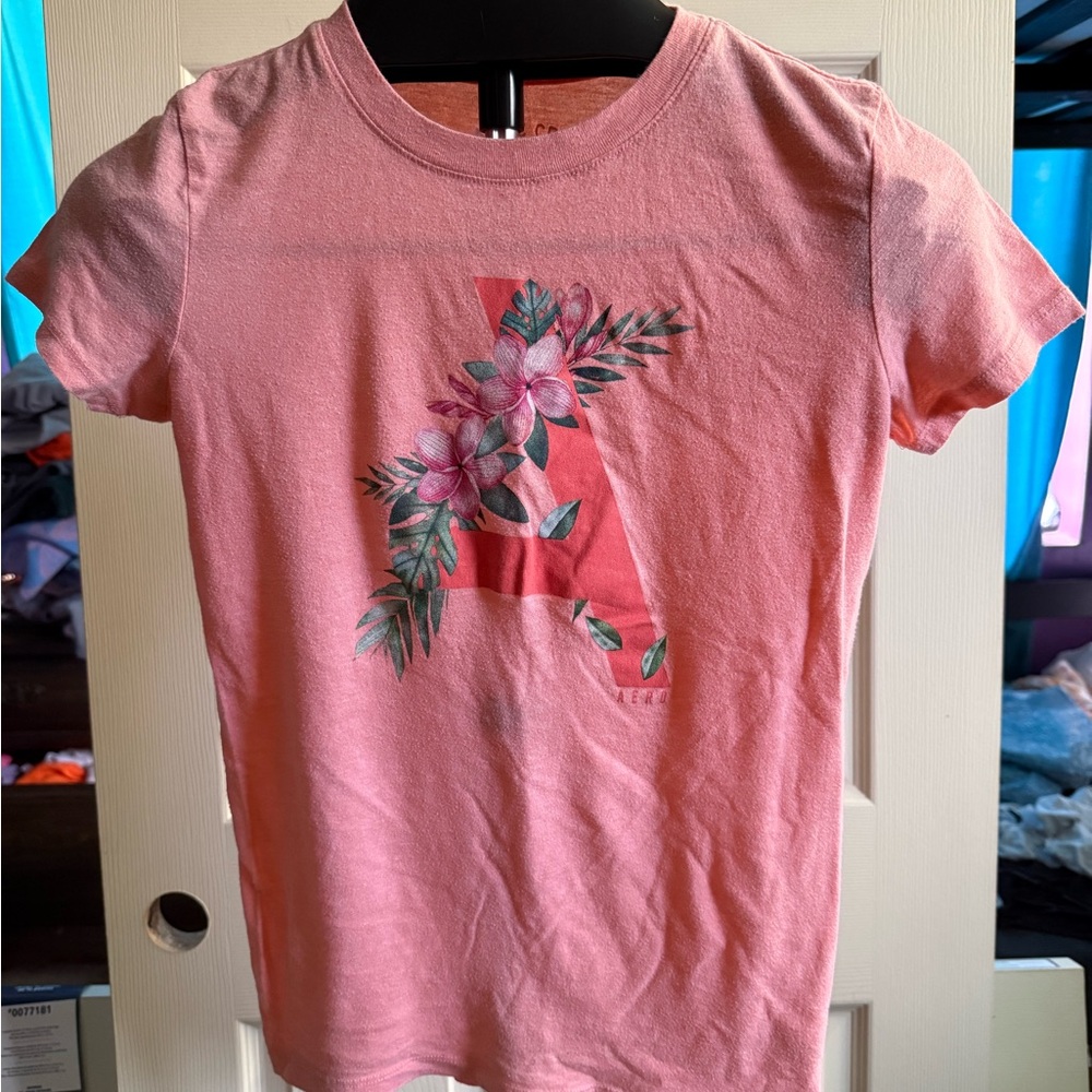 Aeropostale Pink Floral Graphic Tee